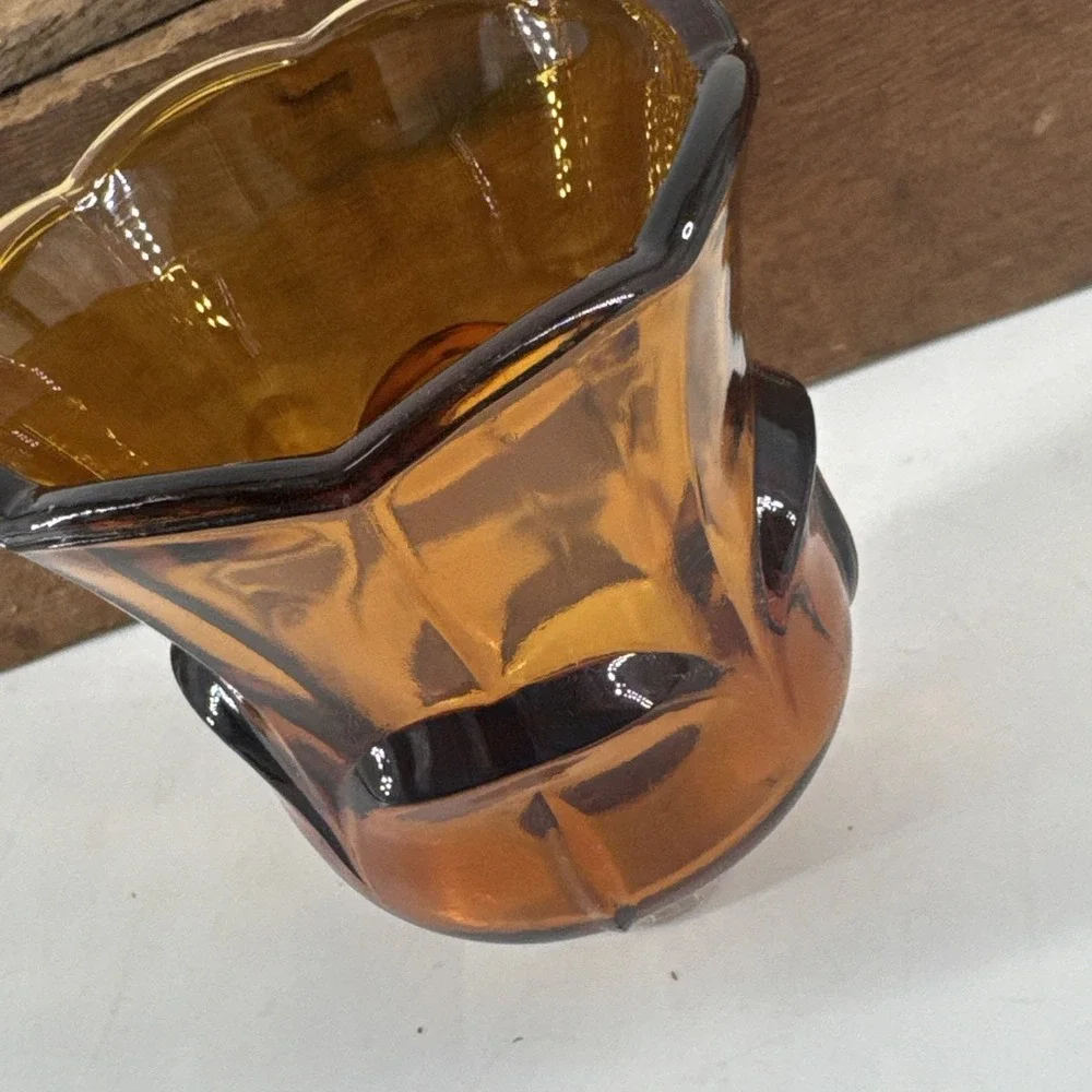 Votive Candle Cup Home‎ Interior Amber Flower Tulip Lotus Homco Glass Pegged VTG